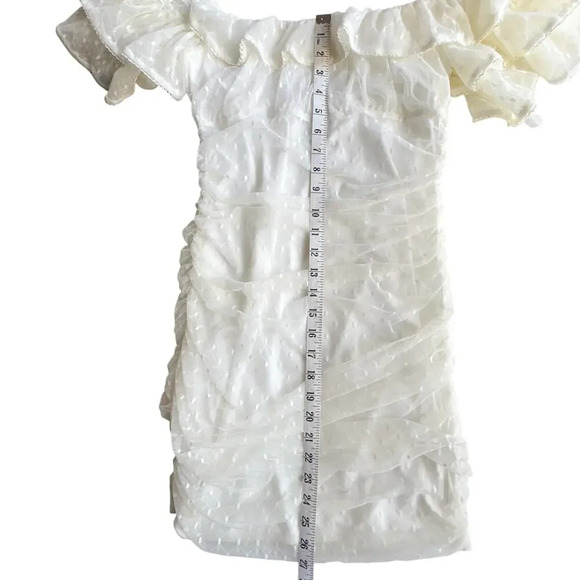 Camila Coelho Eva Mini Dress Ruched Mesh White Ivory Size Medium - Picture 14 of 14